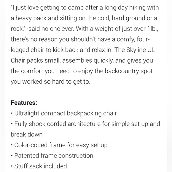 Big Agnes Skyline Ultralight Backcountry Chair - Picture 4 of 5